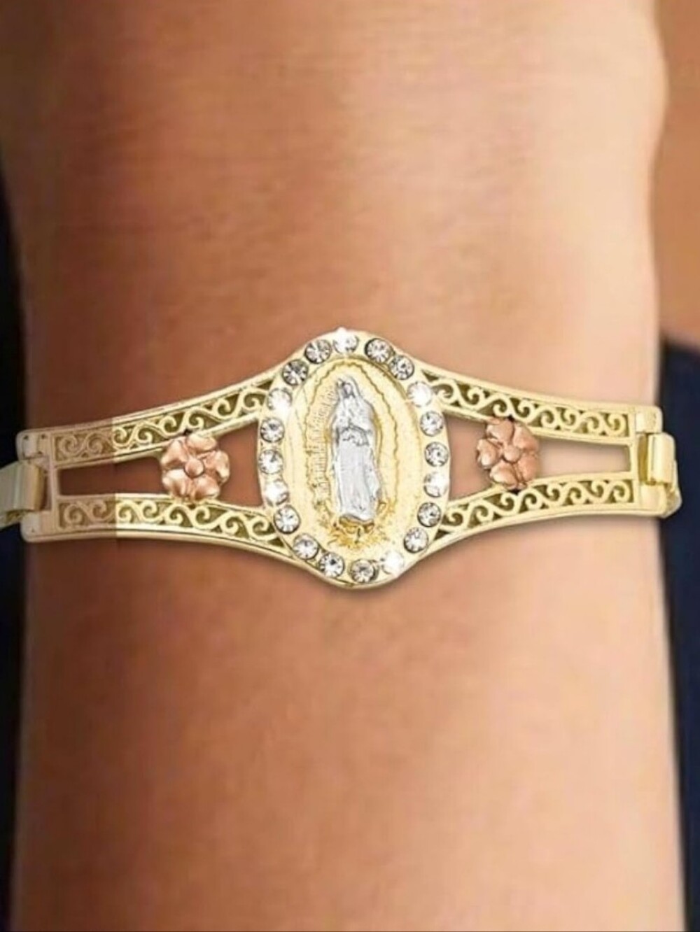 Gold-Tone Religious Virgin Mary Crystal Bracelet - Women's Jewelry